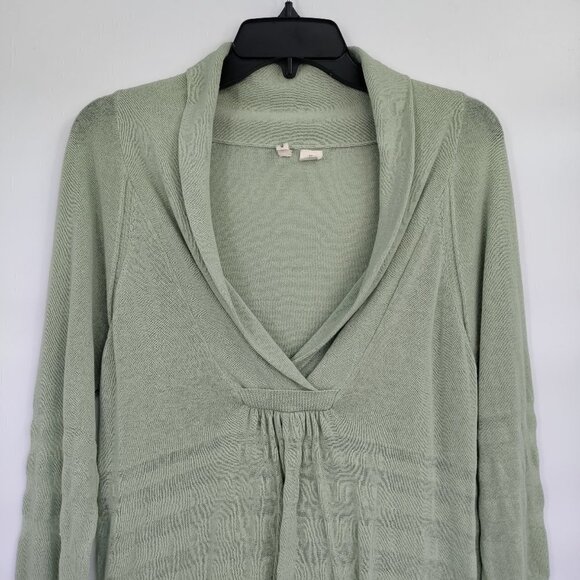 Moth V-Neck Lightweight Knit Sheer Long Sleeve Top Large Women Green - Picture 2 of 11